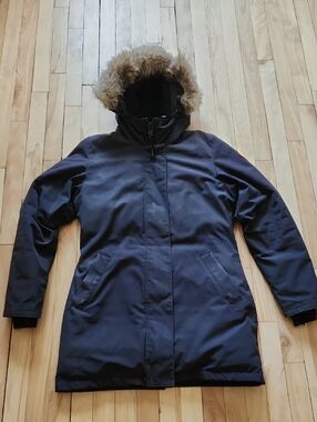 Canada Goose Women's Dark Navy Parka with Faux Fur Trim